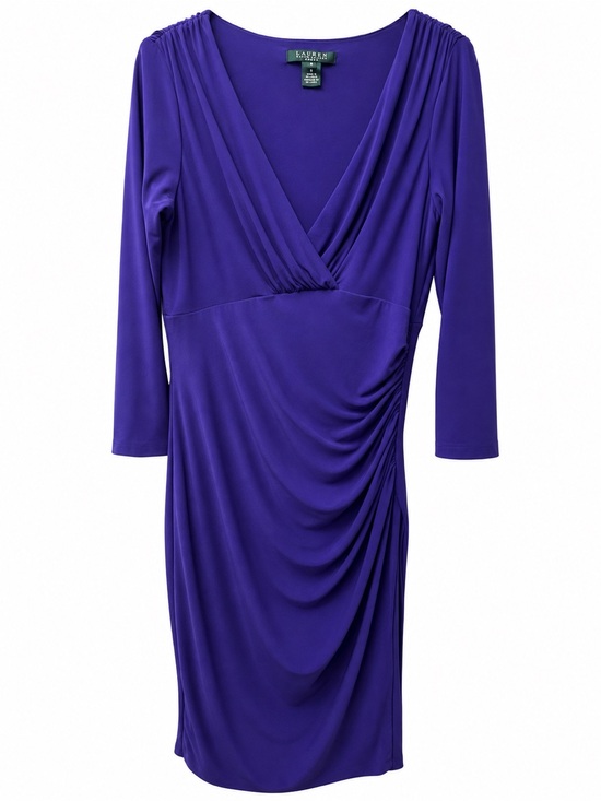 Lauren Ralph Lauren Dresses & Skirts - Lauren Ralph Lauren Dress 8 Purple Ruched Draped V Neck 3/4 Sleeve Stretch